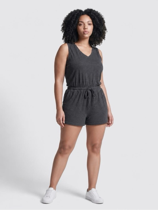 Amazon Essentials Pants - Amazon Essentials Charcoal V-Neck Drawstring Romper Women M